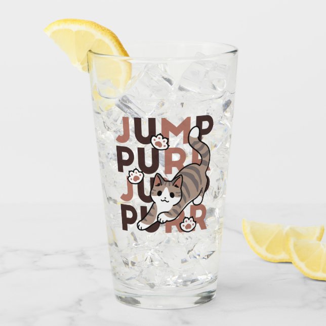 Spielerisches Cat Jump Design - Jump Purr Pun Artw Glas (Vorderseite Ice)