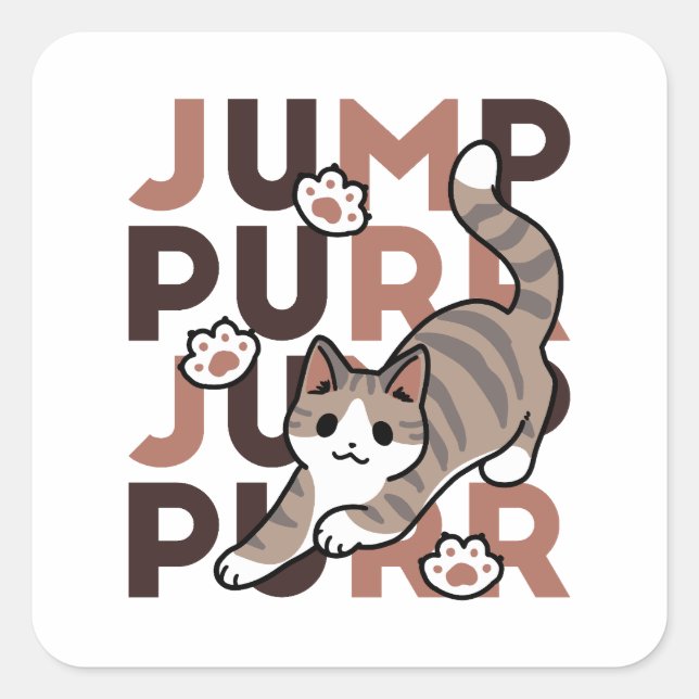 Spielerisches Cat Jump Design - Jump Purr Pun Artw Quadratischer Aufkleber (Vorderseite)