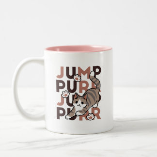 Spielerisches Cat Jump Design - Jump Purr Pun Artw Zweifarbige Tasse