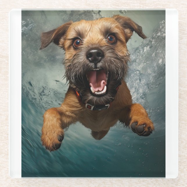 Spielerisches Design für Hunde unter Wasser Glasuntersetzer (Vorderseite)