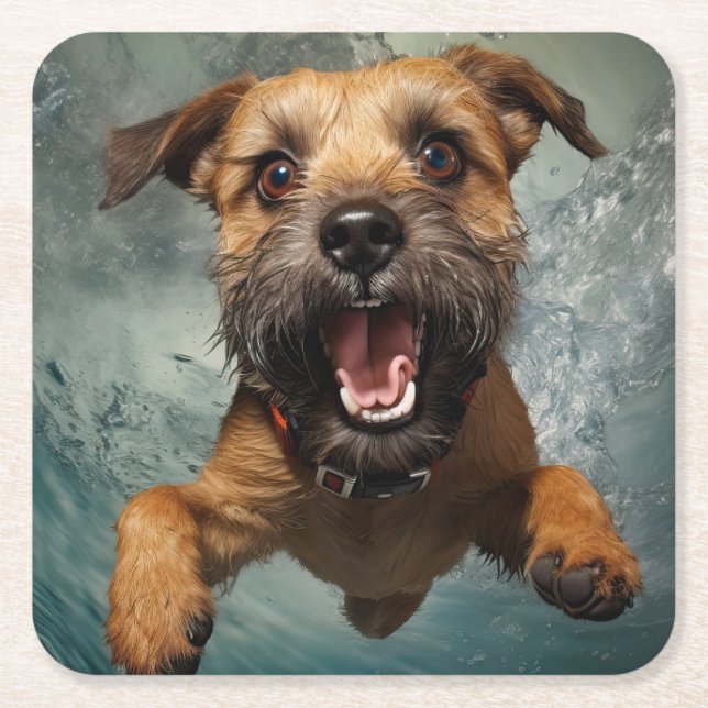 Spielerisches Design für Hunde unter Wasser Rechteckiger Pappuntersetzer (Vorderseite)