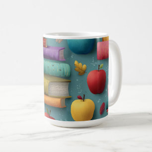 Spielerisches Design mit Büchern und Apple Kaffeetasse