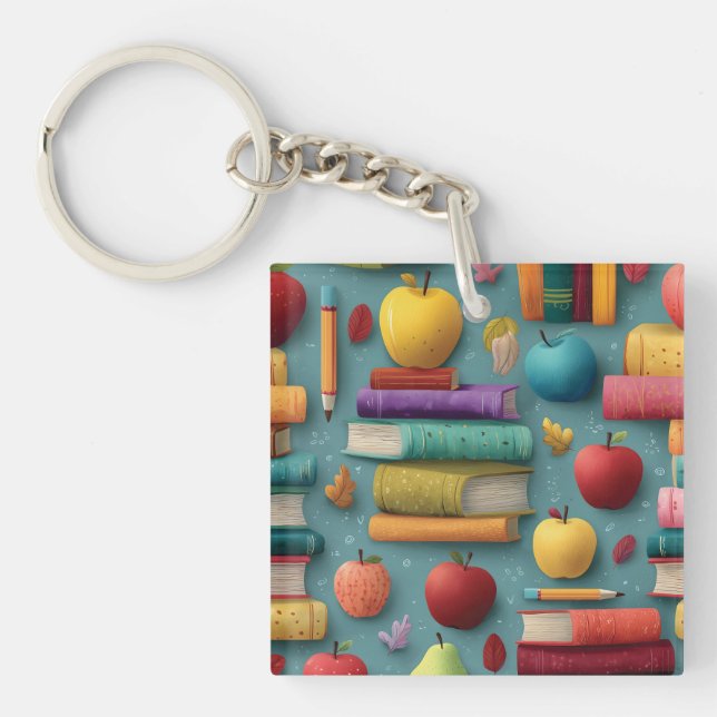 Spielerisches Design mit Büchern und Apple Schlüsselanhänger (Vorderseite)