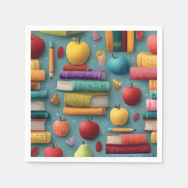 Spielerisches Design mit Büchern und Apple Serviette (Vorderseite)