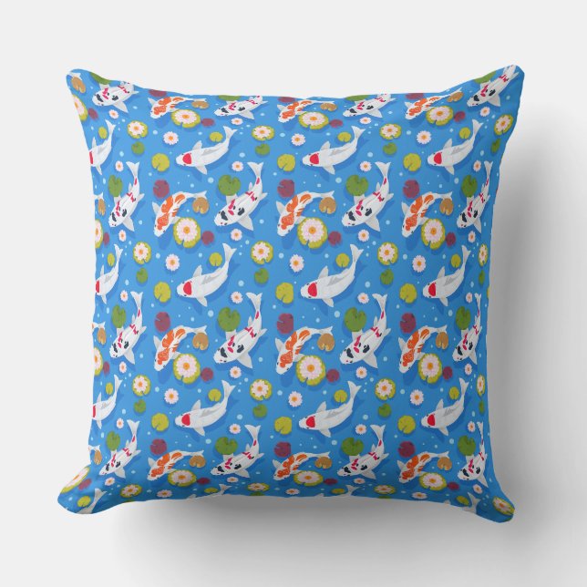 Spielerisches Design von Koi Fish Blue Pond Kissen (Vorderseite)