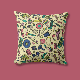 Spielerisches Doodle Art Pattern der 1980er Jahre Kissen