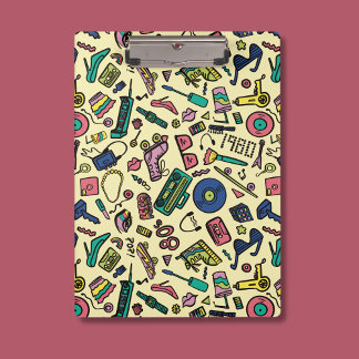 Spielerisches Doodle Art Pattern der 1980er Jahre Klemmbrett