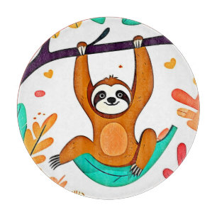 Spielerisches Faultier, das von einem Baum hängt Schneidebrett