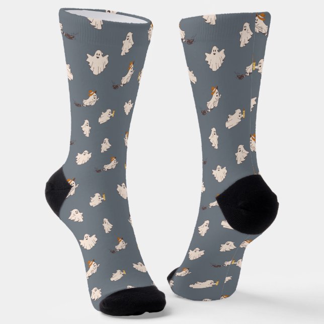 Spielerisches Ghosts Halloween-Muster Socken (Gewinkelt)