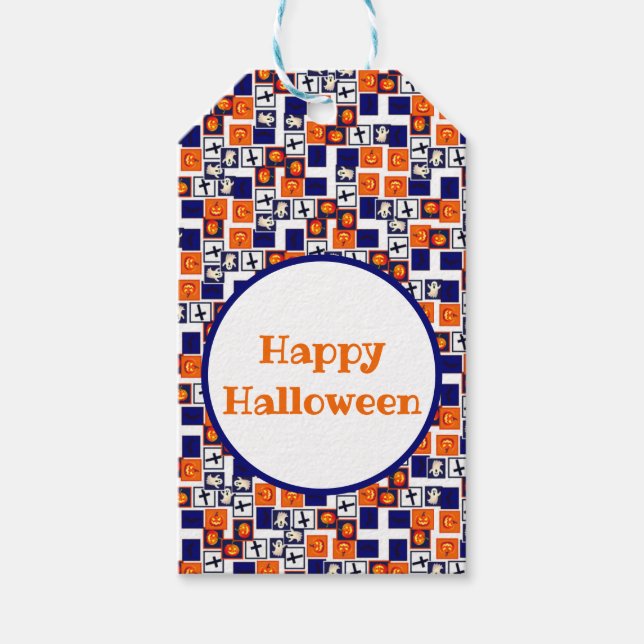 spielerisches Halloween-Muster Geschenkanhänger (Vorderseite)