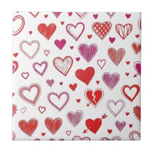 Spielerisches Handgezeichnetes Valentinstag-Herzen Fliese
