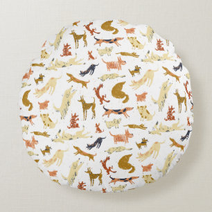 Spielerisches illustriertes Hundemuster Rundes Kissen