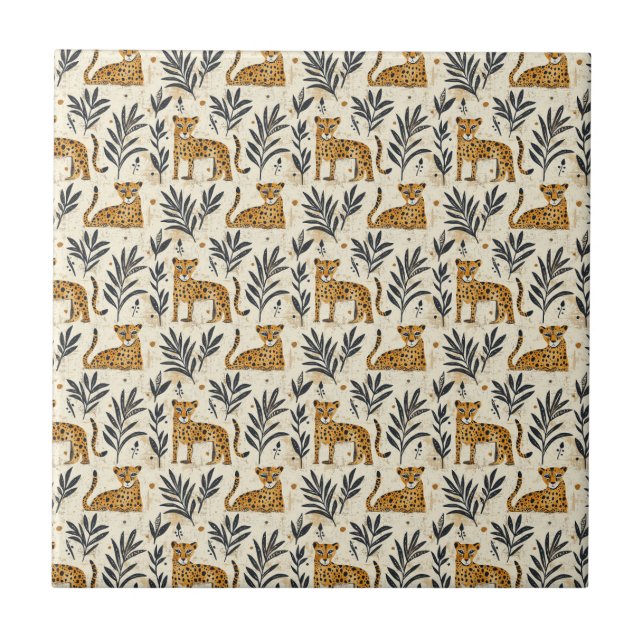 Spielerisches Leopard-Dschungelmuster Fliese (Vorderseite)