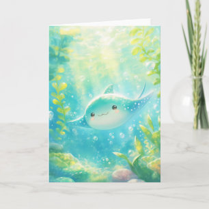 Spielerisches Manta Ray Schwimmen in Korallengewäs Karte