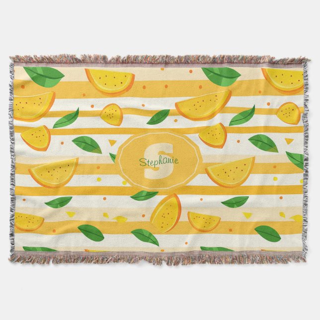 Spielerisches Orange Slice Muster mit grünen Blätt Decke (Vorderseite)