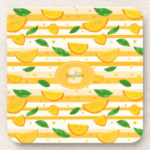 Spielerisches Orange Slice Muster mit grünen Blätt Getränkeuntersetzer
