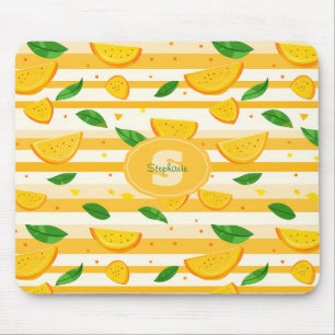 Spielerisches Orange Slice Muster mit grünen Blätt Mousepad