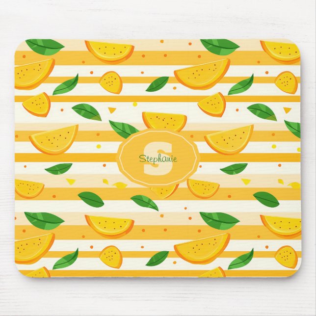 Spielerisches Orange Slice Muster mit grünen Blätt Mousepad (Vorne)