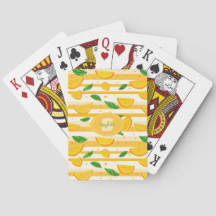Spielerisches Orange Slice Muster mit grünen Blätt Spielkarten