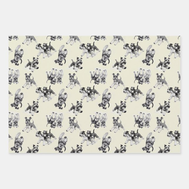 Spielerisches Schnauzer Dog Pattern Geschenkpapier Set (Vorderseite)