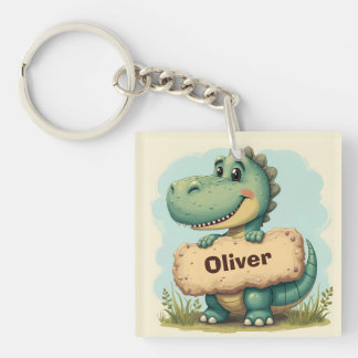 Spielerisches T-Rex mit Stone Name Sign Schlüsselanhänger