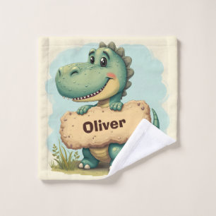 Spielerisches T-Rex mit Stone Name Sign Waschlappen