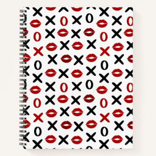 Spielerisches XO & rote Lippen Modern Love Muster Notizbuch
