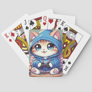 Spielerkatze in gemütlicher Umgebung Spielkarten