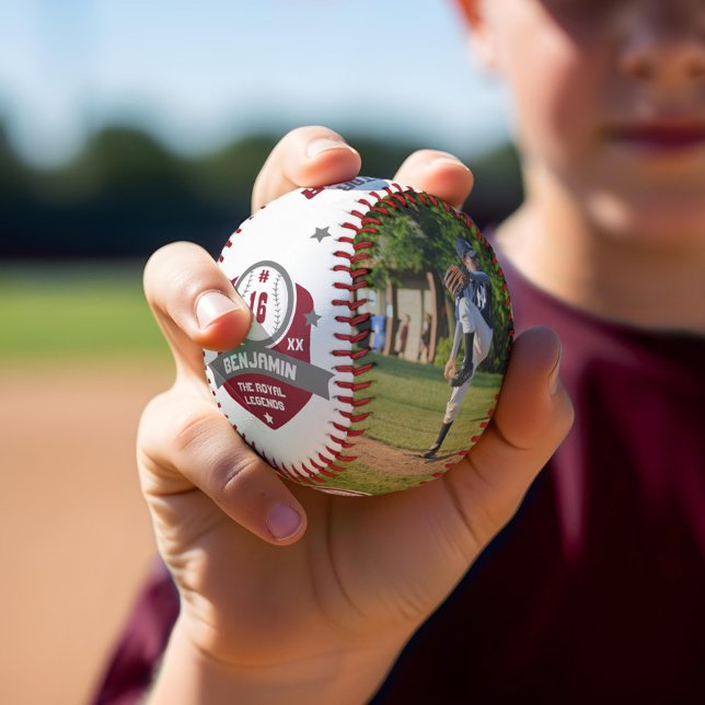 Spielername und Nummer Zwei Foto Sporty Baseball (Fun Custom Player Name & Number Two Photo Sporty Baseball)