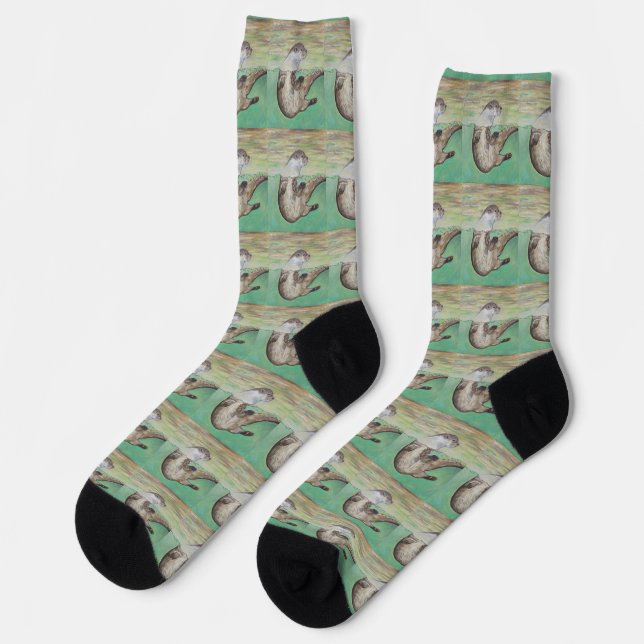 Spielgemälde eines Flussotters Socken (Linkes Detail)