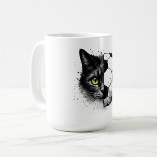 Spielgesicht | Grafik-T-Shirt mit halber Katze und Kaffeetasse
