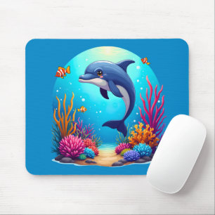 Spielhafter Delfin im lebendigen Korallenriff Mousepad