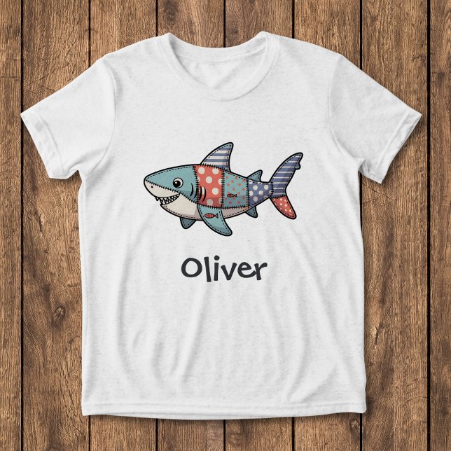 Spielhafter Patchwork-Hai Tri-Blend Shirt (Von Creator hochgeladen)