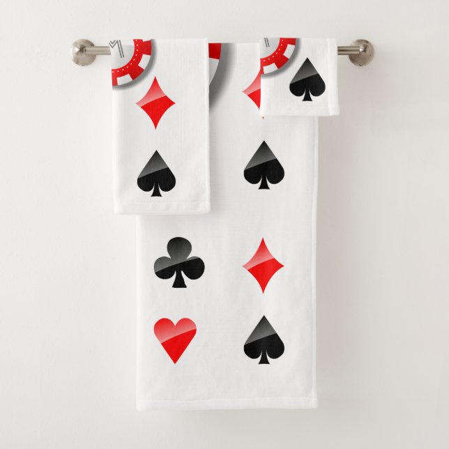 Spielkarte-Anzüge und mit Monogramm Poker-Chips Badhandtuch Set (Insitu)
