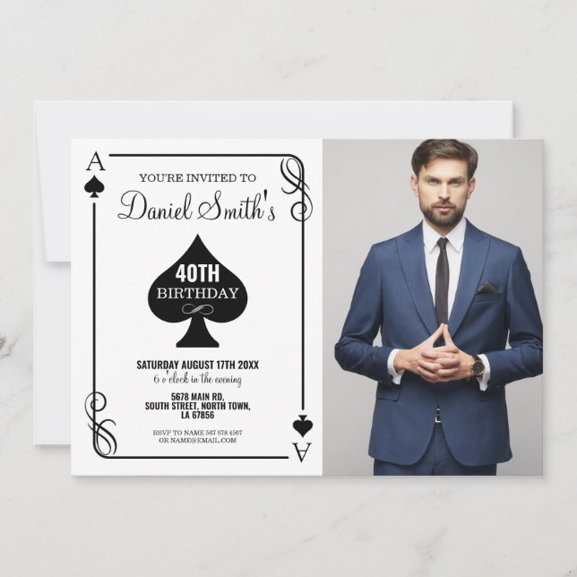 Spielkarte Geburtstag Ace Vegas Casino Foto Einladung (Vorderseite)