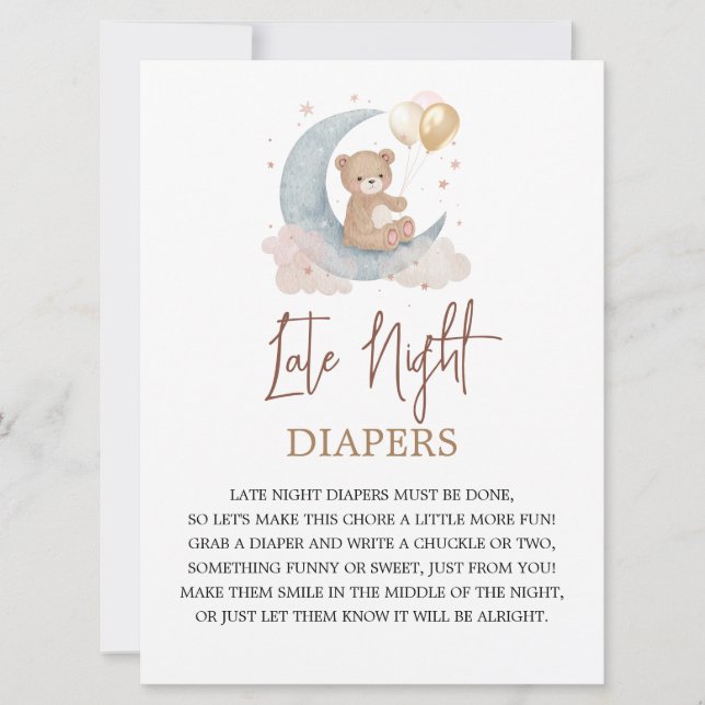 Spielkarte über dem Mond Spate Night Diapers Einladung (Vorderseite)