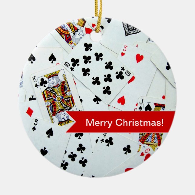 Spielkarte-Weihnachtsverzierung Keramikornament (Vorne)