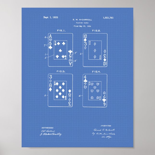 Spielkarten 1925 Patent Kunst Blaupause Poster (Vorne)