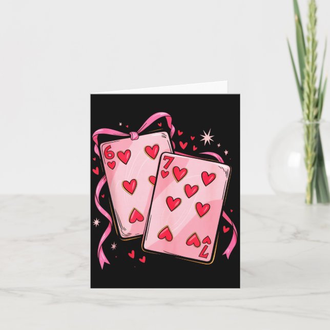 Spielkarten 6 7 Herz 67 Sechs Sieben Bow Valen Karte (Vorderseite)