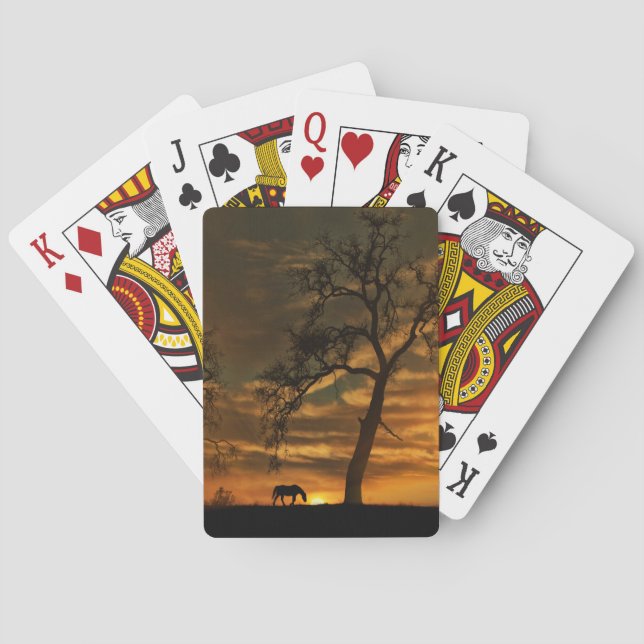 Spielkarten für hübsches Pferd und Sonnenaufgang (Rückseite)
