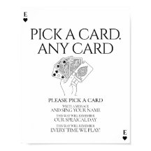 Spielkartengast-Schild, Wähle eine Karte, irgendei