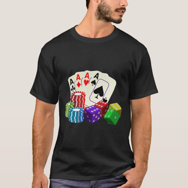 Spielkasino-Würfel, Poker-Chips, Spielkarten  T-Shirt (Vorderseite)