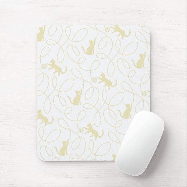 Spielkatze und Garnball-Muster Hellbeige Mousepad (Mit Mouse)