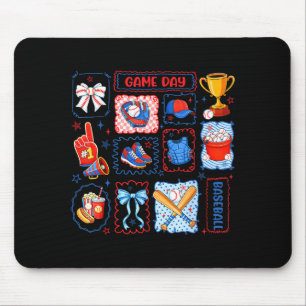 Spieltag Stimmung Retro Coquette Schleife Baseball Mousepad