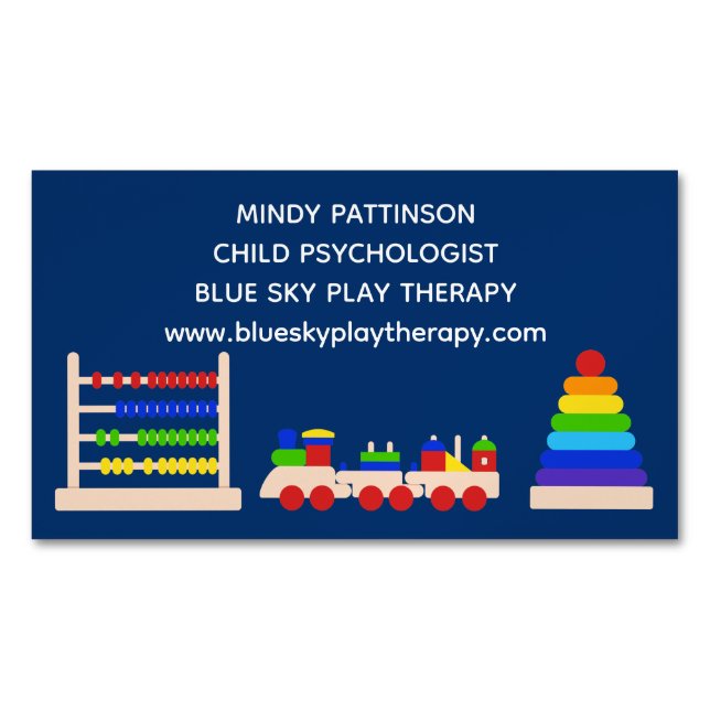 Spieltherapie Kinderpsychologe Spielzeugbahn blau Magnetische Visitenkarte (Vorderseite)