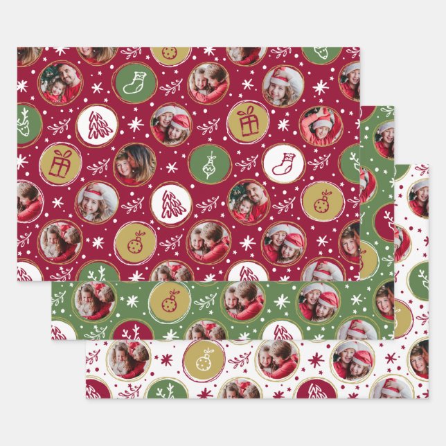 Spielvolle Familienfoto Collage Weihnachten Geschenkpapier Set (Set)