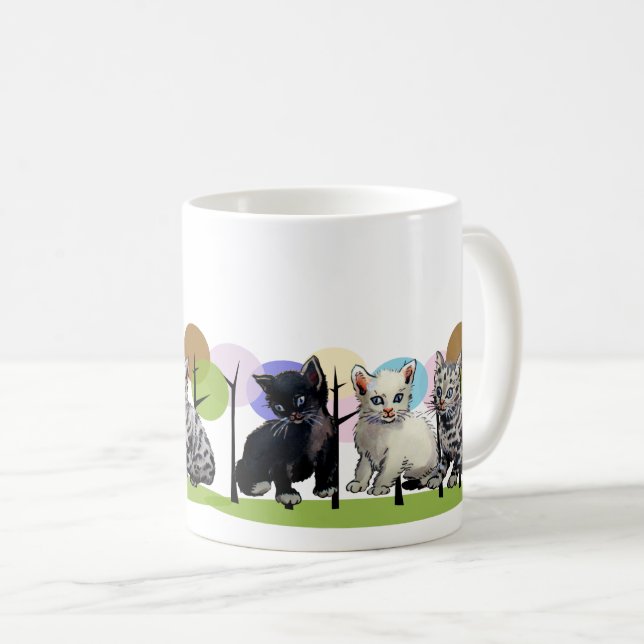 Spielvolle farbenfrohe Kätzchen Design für Haustie Kaffeetasse (VorderseiteRechts)