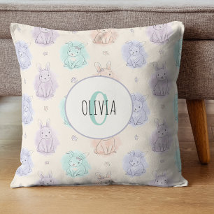 Spielvolle Sketch Bunnies Monogram Kissen