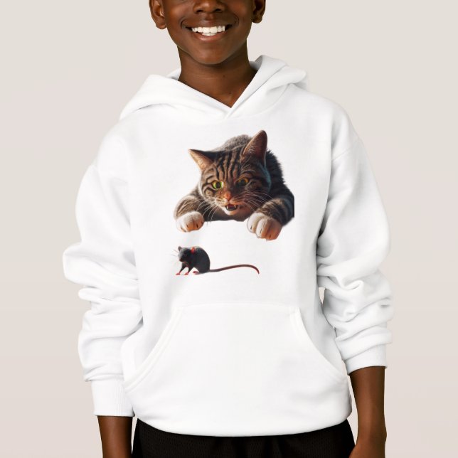 Spielvolles Cat Pouncon Mouse - Funny Cartoon Desi Hoodie (Vorderseite)