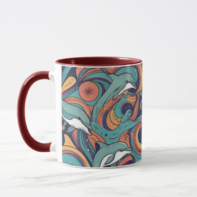 Spielvolles Delphinmuster - Ocean Inspiriert Desig Tasse (Links)